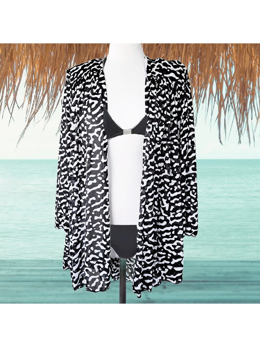 Vintage Oscar de la Renta Swimwear Robe Coverup Black & White